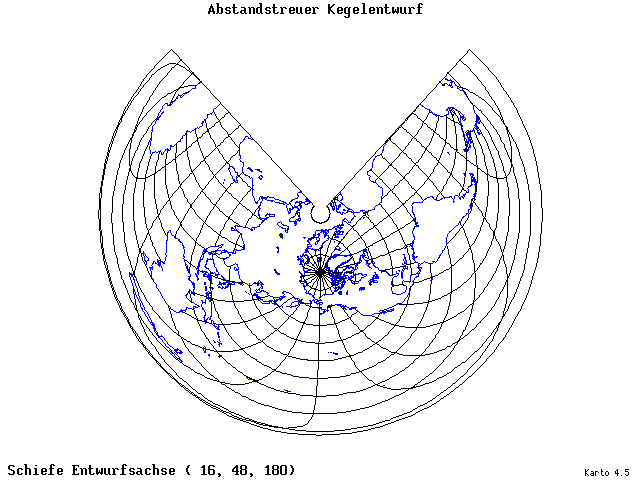 Conical Equidistant Projection - 16°E, 48°N, 180° - wide