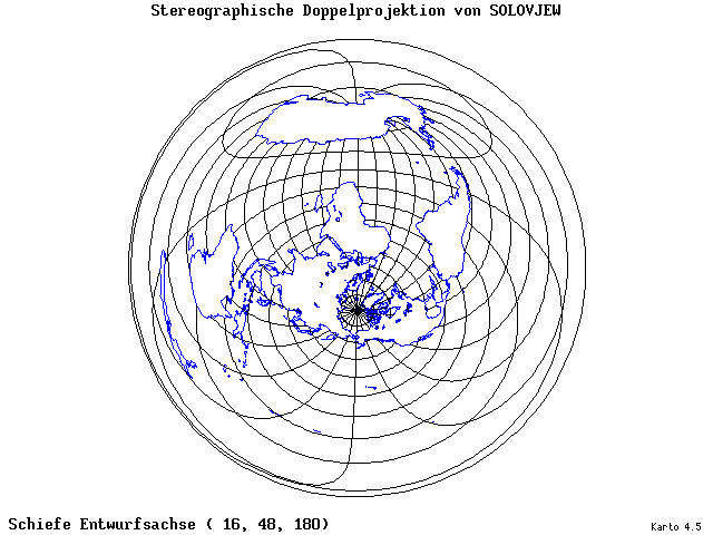 Solovjev's Double-Stereographic Projection - 16°E, 48°N, 180° - wide
