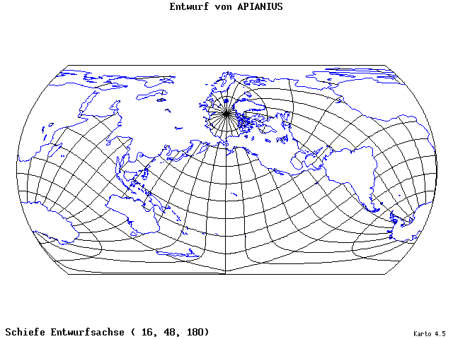 Apianius' Projection - 16°E, 48°N, 180° - wide