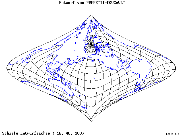 Prepetit-Foucault Projection - 16°E, 48°N, 180° - wide