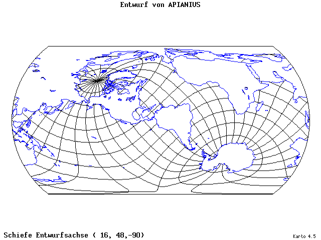 Apianius' Projection - 16°E, 48°N, 270° - wide