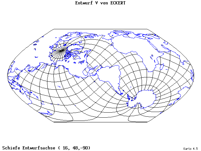 Pseudocylindrical Projection (Eckhart V) - 16°E, 48°N, 270° - wide