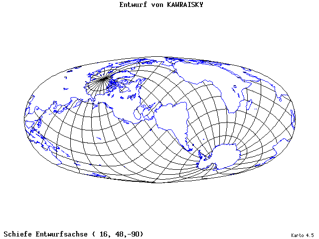 Kavraisky's Projection - 16°E, 48°N, 270° - wide
