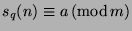 $ s_q(n)\equiv a ({\rm mod }m)$