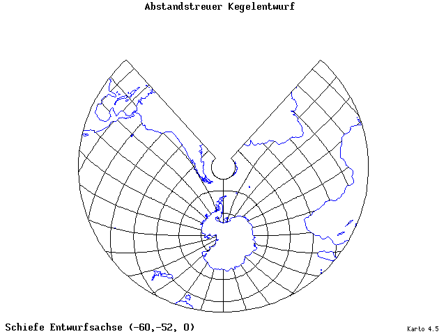 Conical Equidistant Projection - 60°W, 52°S, 0° - standard