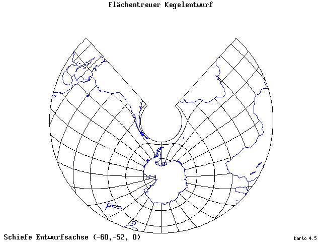 Conical Equal-Area Projection - 60°W, 52°S, 0° - standard