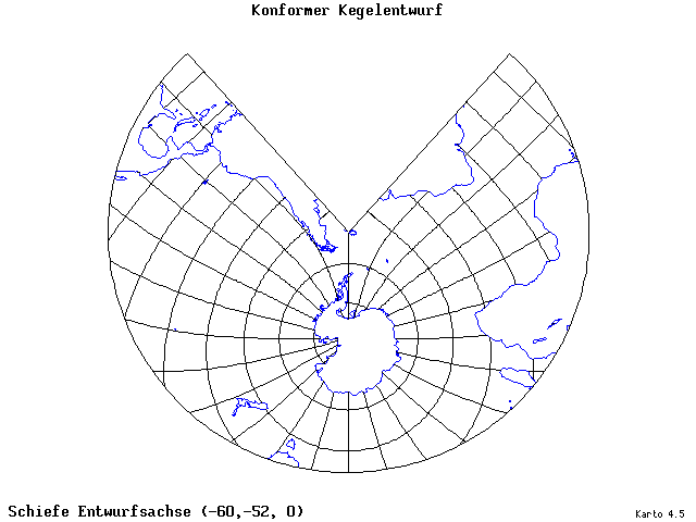 Conical Conformal Projection - 60°W, 52°S, 0° - standard