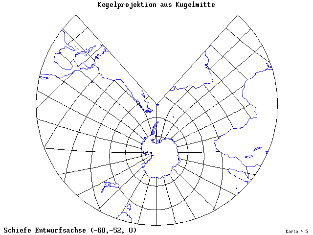 Conical Gnomonic Projection - 60°W, 52°S, 0° - standard