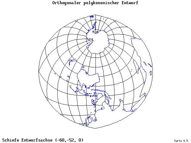 Polyconic Projection (orthogonal grid) - 60°W, 52°S, 0° - standard