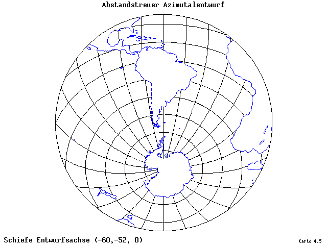 Azimuthal Equidistant Projection - 60°W, 52°S, 0° - standard