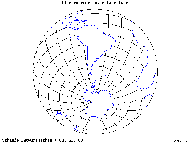 Azimuthal Equal-Area Projection - 60°W, 52°S, 0° - standard