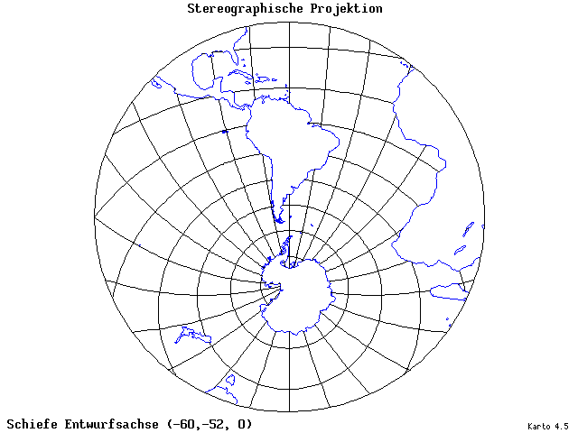 Stereographic Projection - 60°W, 52°S, 0° - standard