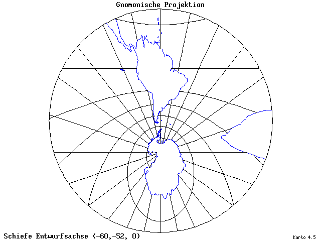 Gnomonic Projection - 60°W, 52°S, 0° - standard