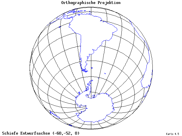 Orthographic Projection - 60°W, 52°S, 0° - standard