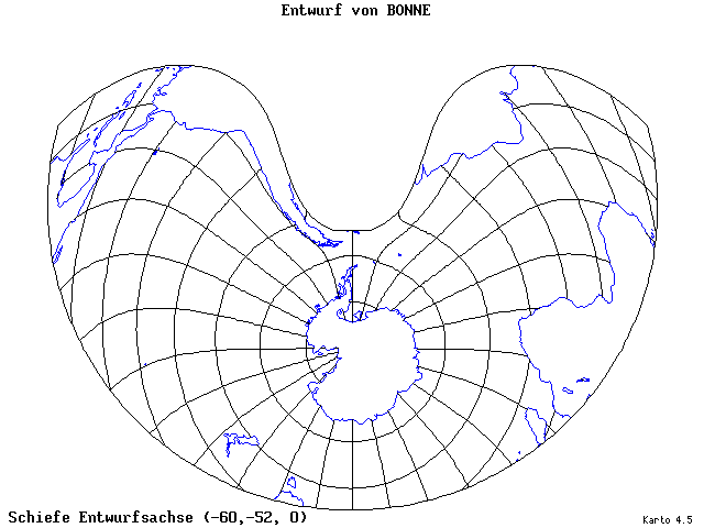 Bonne's Projection - 60°W, 52°S, 0° - standard