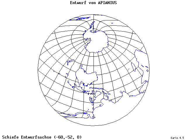 Apianius' Projection - 60°W, 52°S, 0° - standard