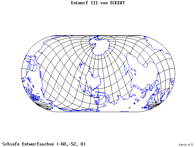 Pseudocylindrical Projection (Eckhart III) - 60°W, 52°S, 0° - standard