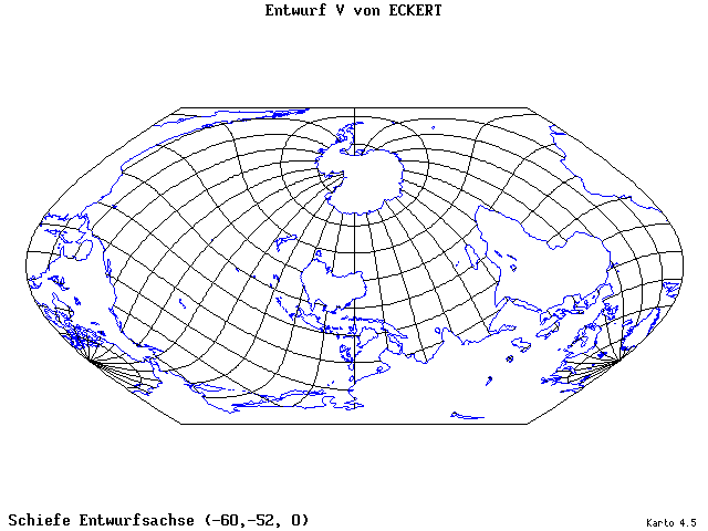 Pseudocylindrical Projection (Eckhart V) - 60°W, 52°S, 0° - standard