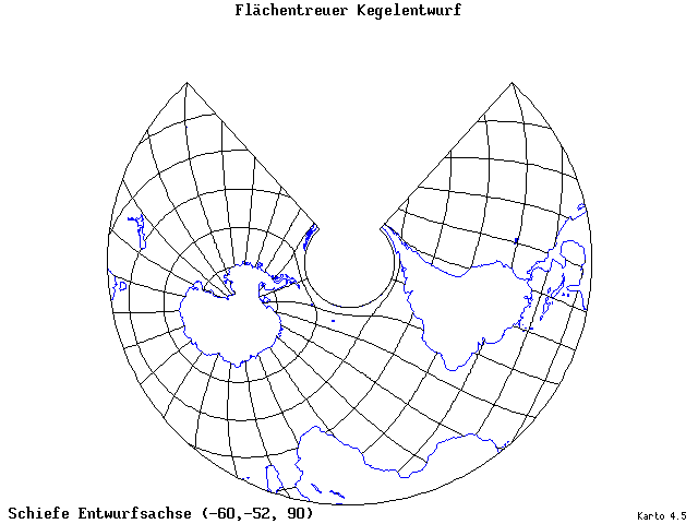 Conical Equal-Area Projection - 60°W, 52°S, 90° - standard