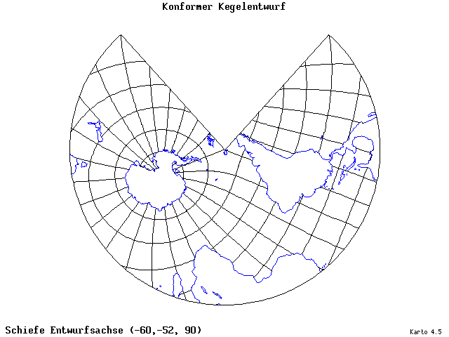 Conical Conformal Projection - 60°W, 52°S, 90° - standard