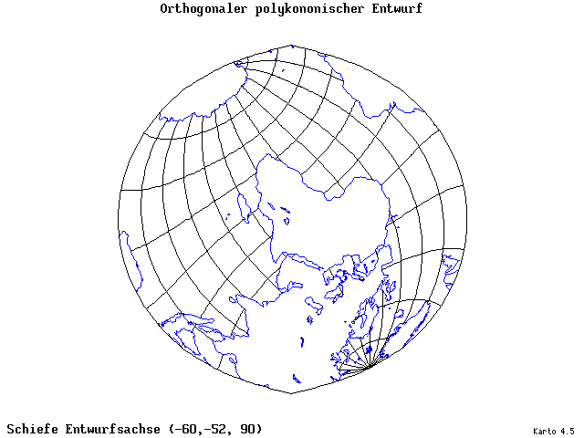 Polyconic Projection (orthogonal grid) - 60°W, 52°S, 90° - standard