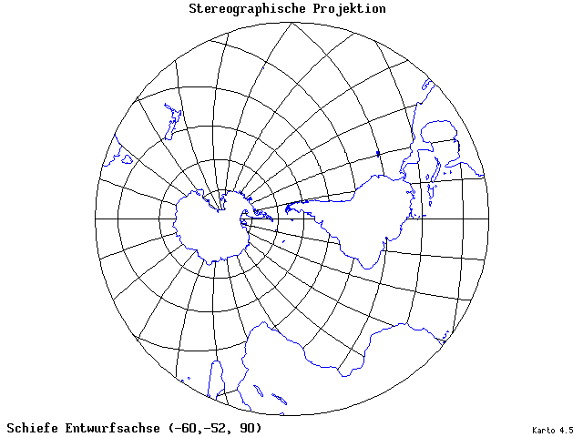 Stereographic Projection - 60°W, 52°S, 90° - standard