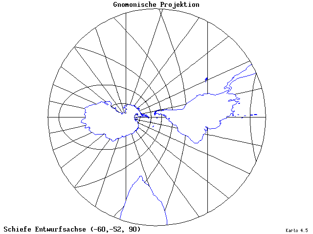 Gnomonic Projection - 60°W, 52°S, 90° - standard