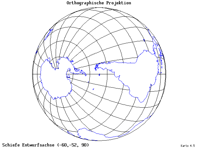 Orthographic Projection - 60°W, 52°S, 90° - standard