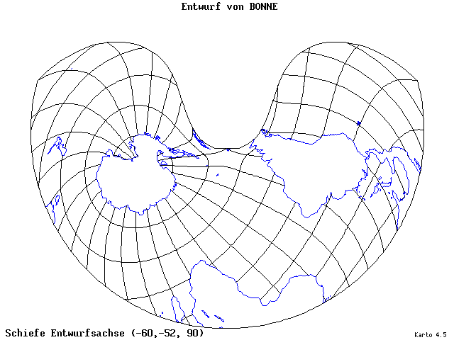 Bonne's Projection - 60°W, 52°S, 90° - standard