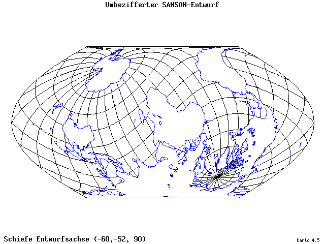 Sanson's Projection (modified) - 60°W, 52°S, 90° - standard