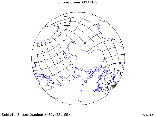 Apianius' Projection - 60°W, 52°S, 90° - standard