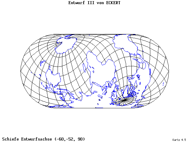 Pseudocylindrical Projection (Eckhart III) - 60°W, 52°S, 90° - standard