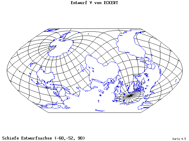 Pseudocylindrical Projection (Eckhart V) - 60°W, 52°S, 90° - standard