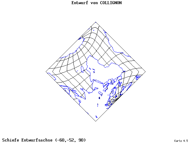 Collignon's Projection - 60°W, 52°S, 90° - standard