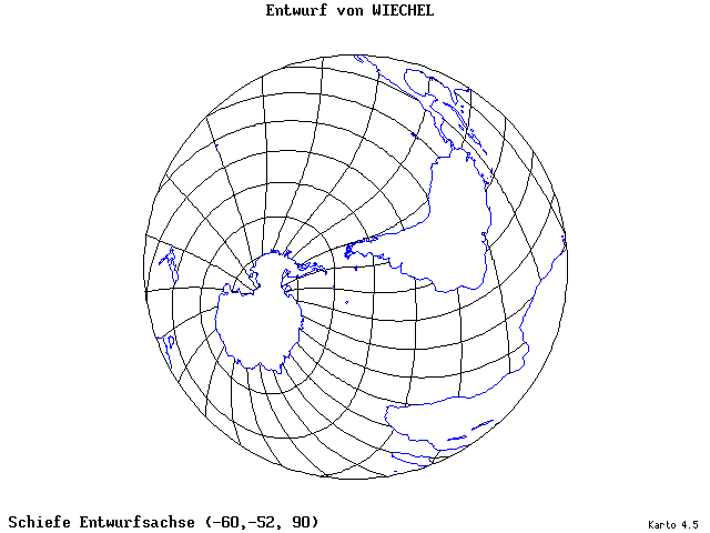 Wiechel's Projection - 60°W, 52°S, 90° - standard