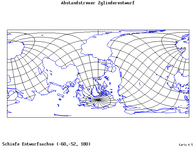 Cylindrical Equidistant Projection - 60°W, 52°S, 180° - standard