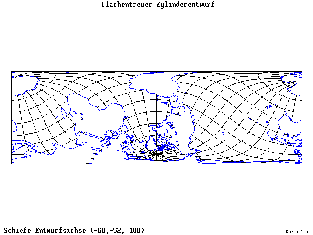 Cylindrical Equal-Area Projection - 60°W, 52°S, 180° - standard