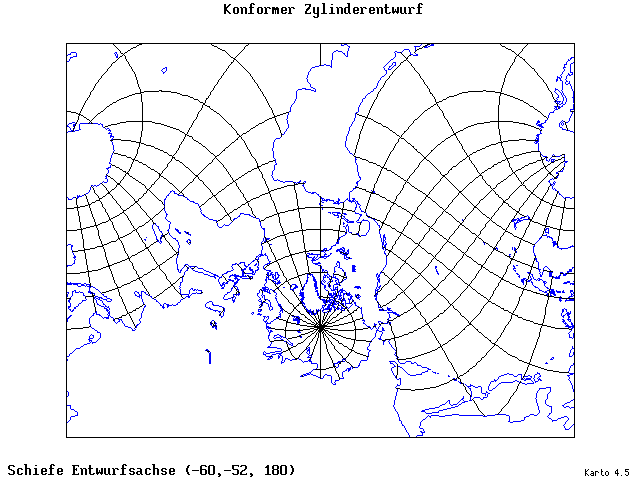 Mercator's Cylindrical Conformal Projection - 60°W, 52°S, 180° - standard