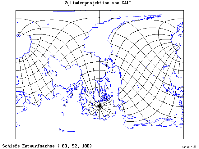 Gall's Cylindrical Projection - 60°W, 52°S, 180° - standard