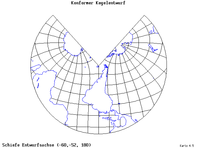 Conical Conformal Projection - 60°W, 52°S, 180° - standard