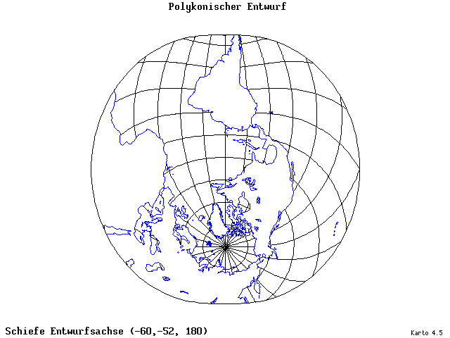 Polyconic Projection - 60°W, 52°S, 180° - standard