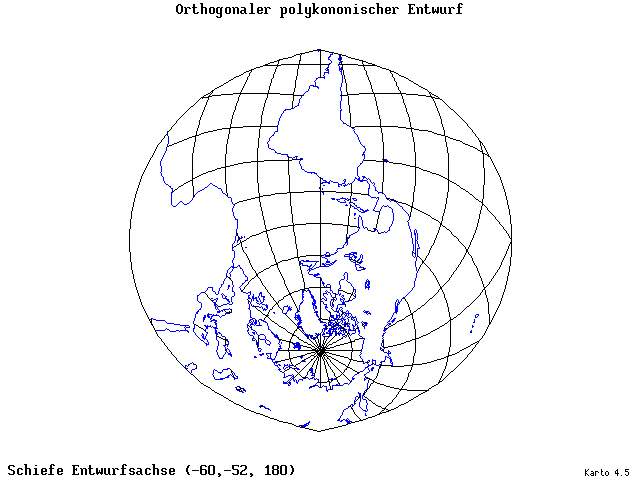 Polyconic Projection (orthogonal grid) - 60°W, 52°S, 180° - standard