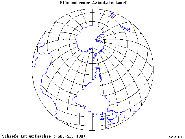 Azimuthal Equal-Area Projection - 60°W, 52°S, 180° - standard