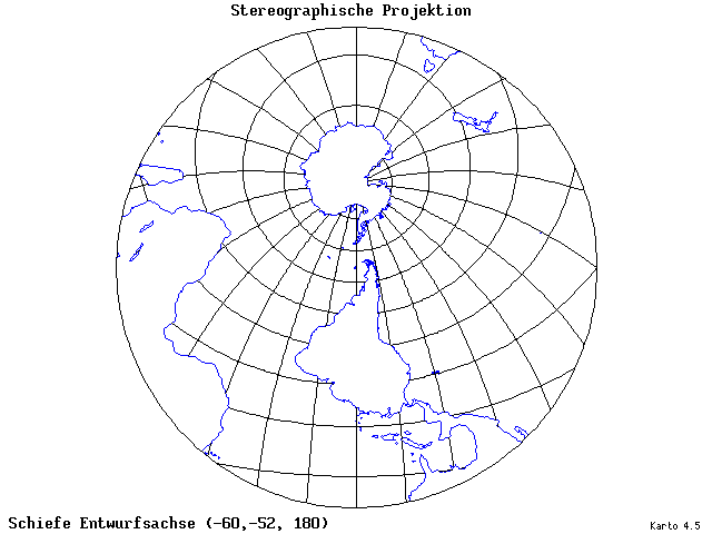Stereographic Projection - 60°W, 52°S, 180° - standard