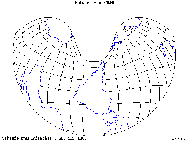 Bonne's Projection - 60°W, 52°S, 180° - standard