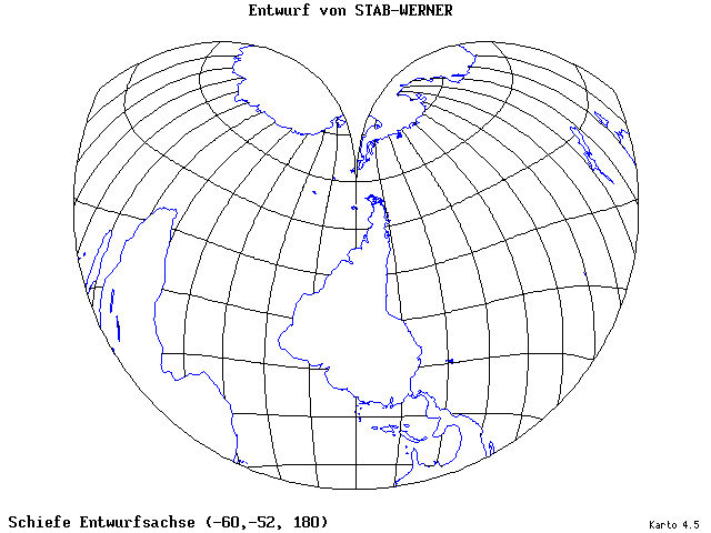Stab-Werner Projection - 60°W, 52°S, 180° - standard