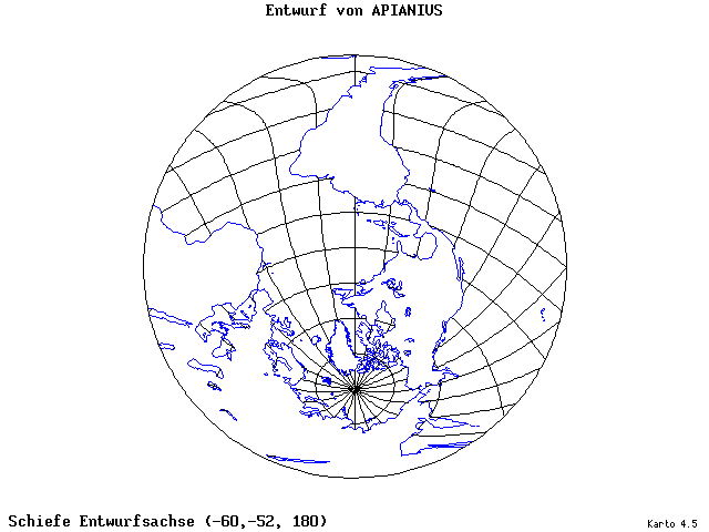 Apianius' Projection - 60°W, 52°S, 180° - standard