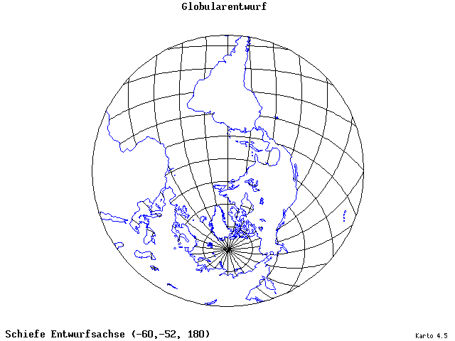 Globular Projection - 60°W, 52°S, 180° - standard