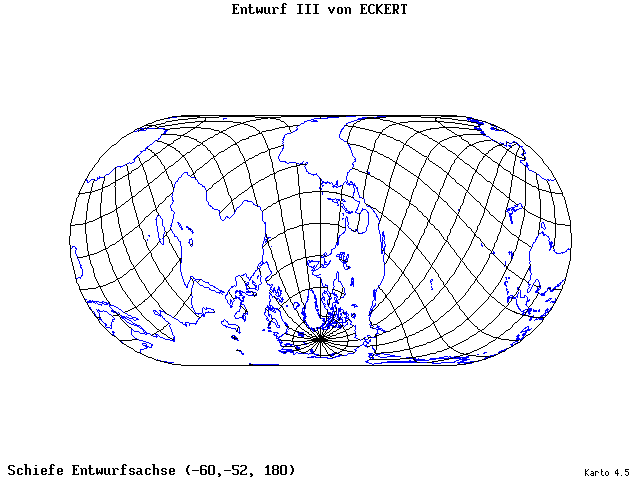 Pseudocylindrical Projection (Eckhart III) - 60°W, 52°S, 180° - standard