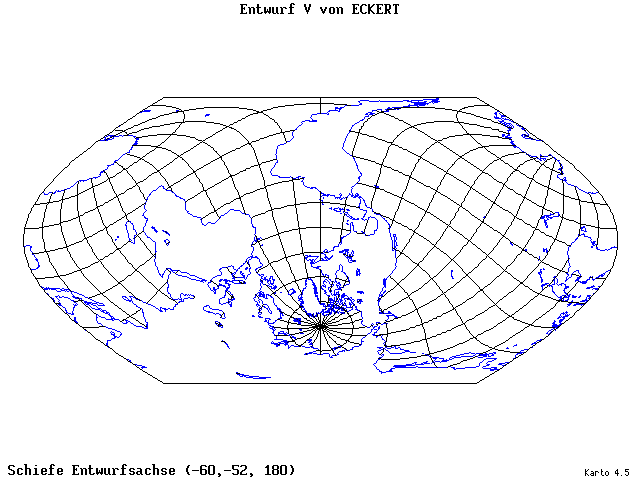 Pseudocylindrical Projection (Eckhart V) - 60°W, 52°S, 180° - standard